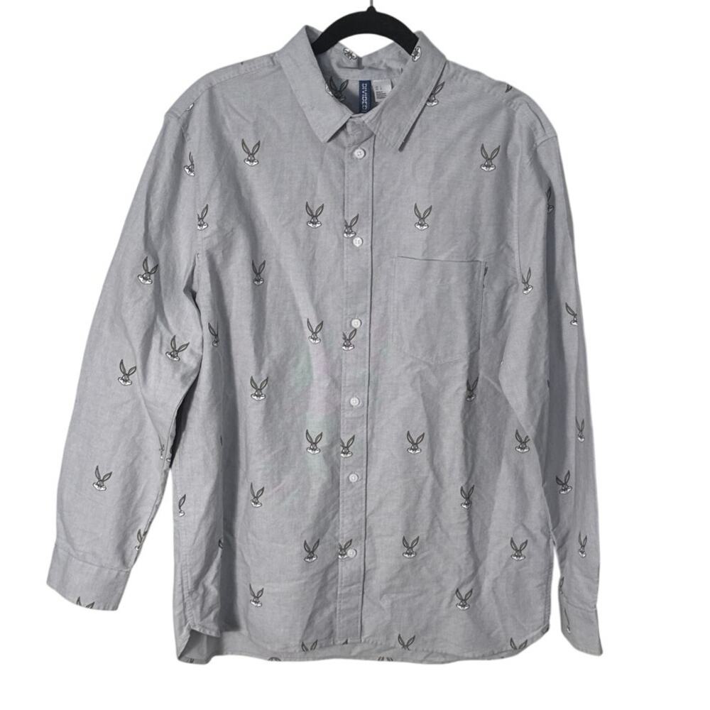 NWT H&M Divided Men's Looney Tunes Bugs Bunny‎ Long Sleeve Button Shirt L